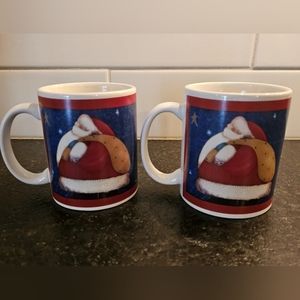 Set of 2 Santa Christmas holiday coffee mugs by Fiddlestix